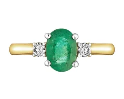 Pierścionek z żółtego złota z brylantami i szmaragdem - próba 750