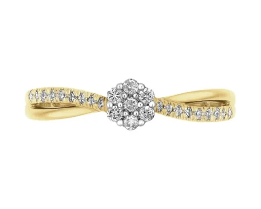 Pierścionek z żółtego złota z diamentami - 0,15 ct - próba 585
