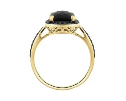 Pierścionek z żółtego złota z czarnymi brylantami i onyksem - próba 585