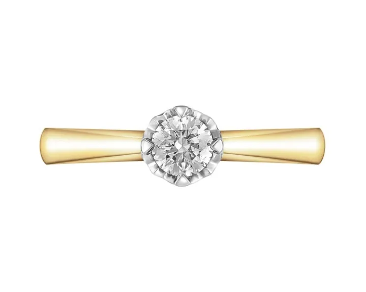 Pierścionek z żółtego złota z brylantem - 0,23 ct - próba 750