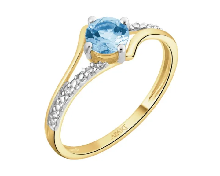 Pierścionek z żółtego złota z brylantami i topazem - próba 585