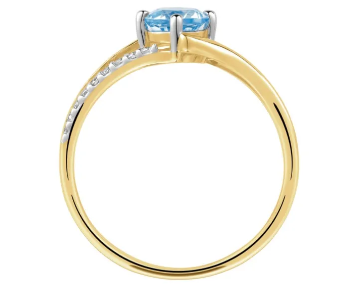 Pierścionek z żółtego złota z brylantami i topazem - próba 585