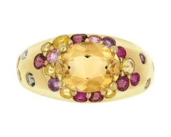 Pierścionek z żółtego złota z brylantami, kamieniami szlachetnymi i ozdobnymi - próba 585