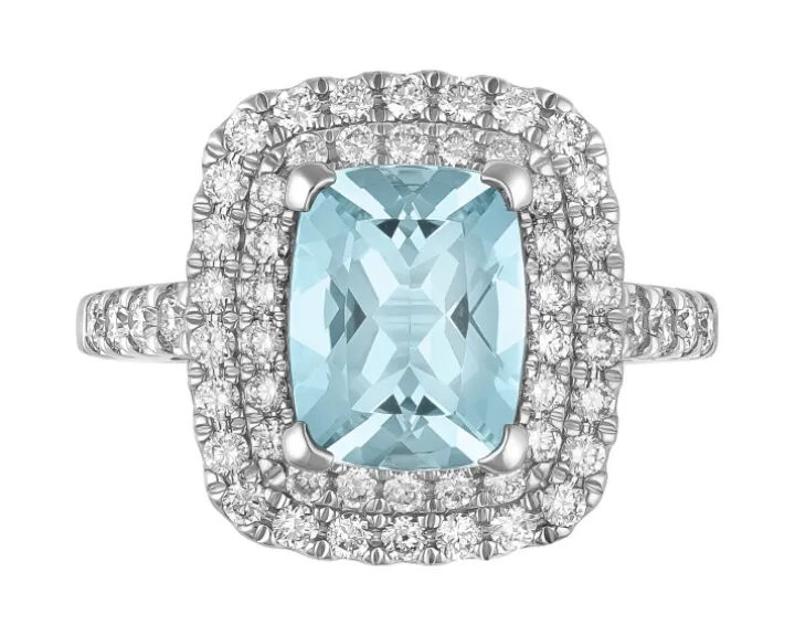 Pierścionek z żółtego złota z brylantami i akwamarynem - próba 585