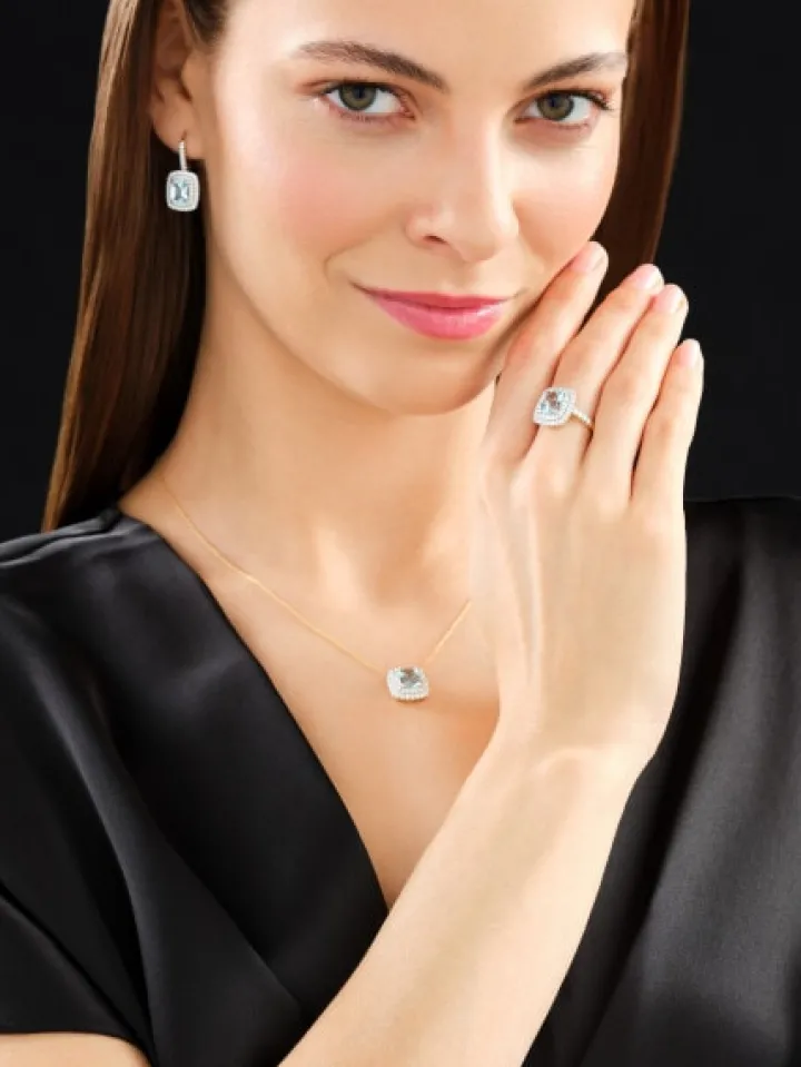 Pierścionek z żółtego złota z brylantami i akwamarynem - próba 585