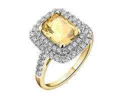 Pierścionek z żółtego złota z brylantami i cytrynem - próba 585