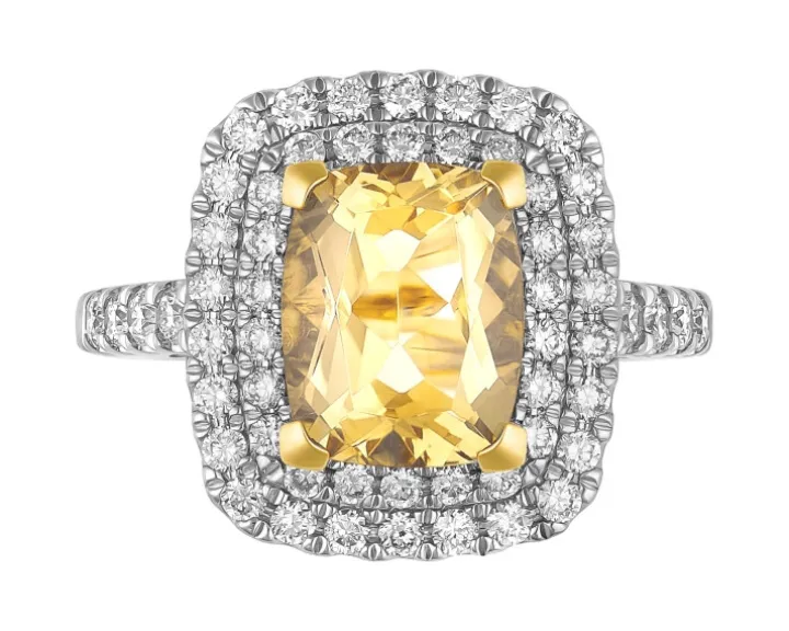 Pierścionek z żółtego złota z brylantami i cytrynem - próba 585