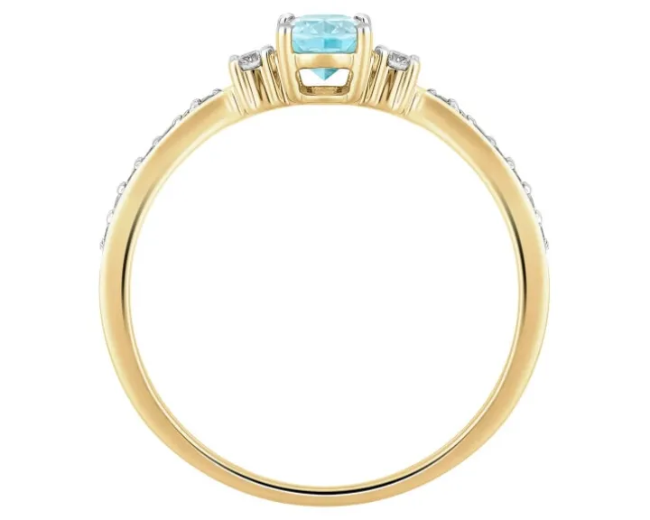 Pierścionek z żółtego złota z diamentami i akwamarynem - próba 585
