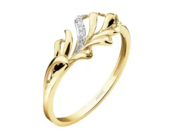 Pierścionek z żółtego złota z diamentami - piórko - 0,02 ct - próba 375