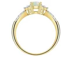 Pierścionek z żółtego złota z brylantami i opalem - próba 585