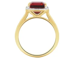 Pierścionek z żółtego złota z diamentami i rodolitem - próba 585