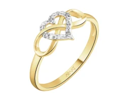 Pierścionek z żółtego złota z diamentami - nieskończoność, serce - 0,01 ct - próba 375