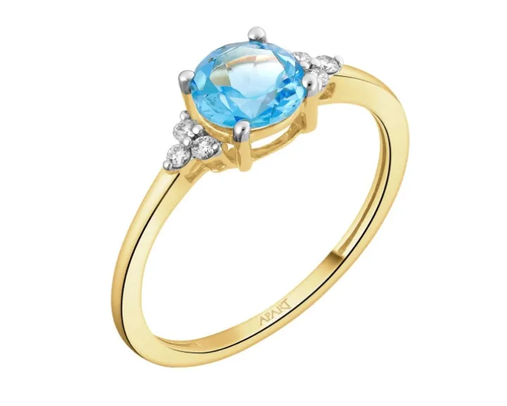 Pierścionek z żółtego złota z brylantami i topazem - próba 585
