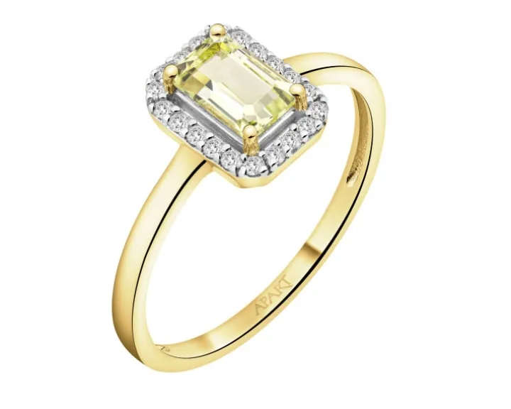 Pierścionek z żółtego złota z diamentami i kwarcem Lemon - próba 585