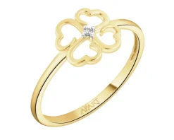 Pierścionek z żółtego złota z diamentem - koniczyna - 0,006 ct - próba 375