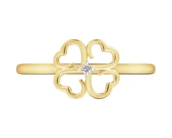 Pierścionek z żółtego złota z diamentem - koniczyna - 0,006 ct - próba 375