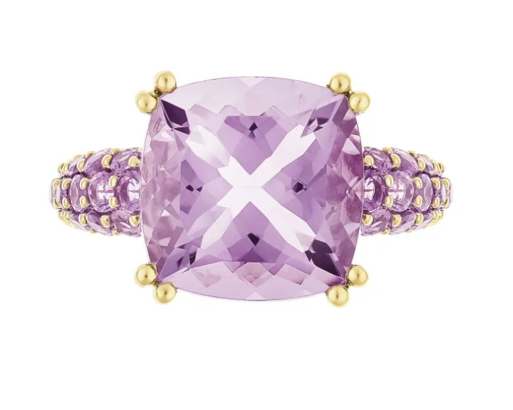 Pierścionek z żółtego złota z brylantami i ametystami - próba 585