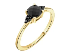 Pierścionek z żółtego złota z czarnymi brylantami i onyksem - próba 585