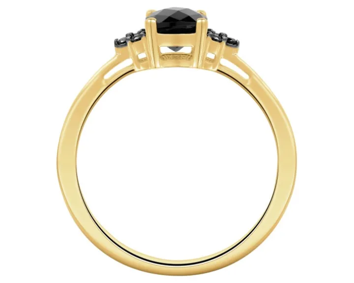Pierścionek z żółtego złota z czarnymi brylantami i onyksem - próba 585