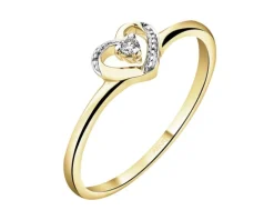 Pierścionek z żółtego złota z brylantem - serce - 0,03 ct - próba 375