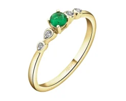 Pierścionek z żółtego złota z brylantami i szmaragdem syntetycznym - próba 375