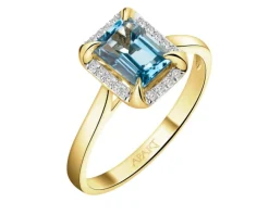 Pierścionek z żółtego złota z diamentami i topazem - próba 585