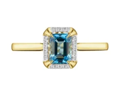 Pierścionek z żółtego złota z diamentami i topazem - próba 585