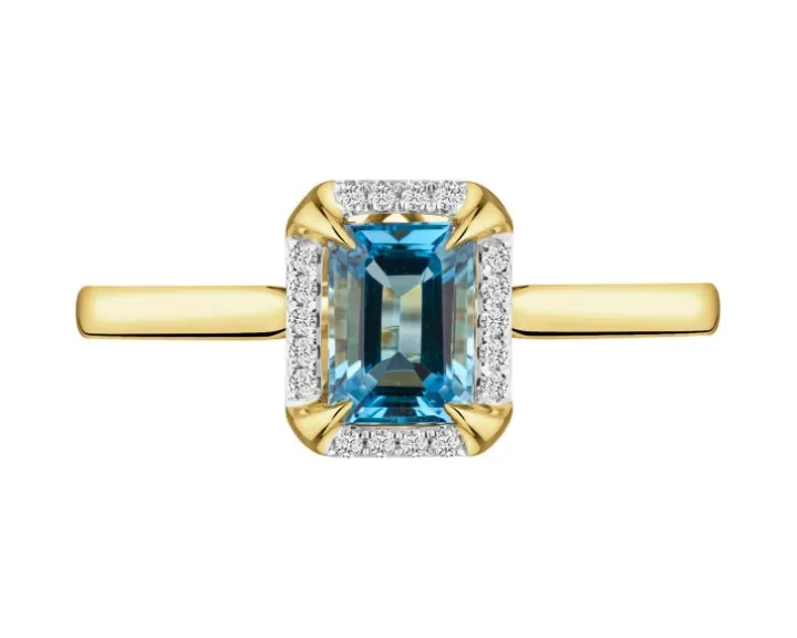 Pierścionek z żółtego złota z diamentami i topazem - próba 585