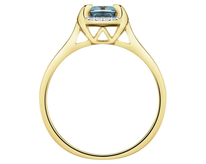 Pierścionek z żółtego złota z diamentami i topazem - próba 585