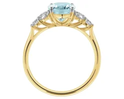 Pierścionek z żółtego złota z brylantami i akwamarynem - próba 585