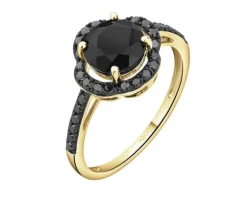 Pierścionek z żółtego złota z czarnymi brylantami i onyksem - próba 585
