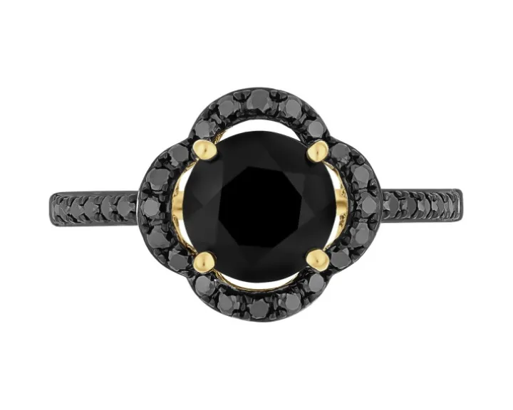 Pierścionek z żółtego złota z czarnymi brylantami i onyksem - próba 585