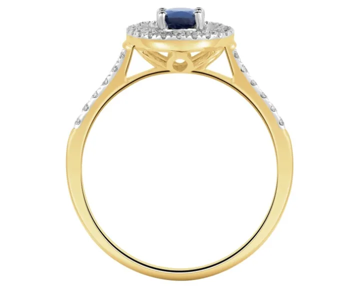 Pierścionek z żółtego złota z diamentami i szafirem - próba 585