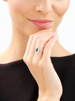 Pierścionek z żółtego złota z diamentami i szafirem - próba 585