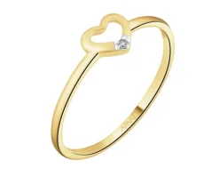 Pierścionek z żółtego złota z diamentem - serce - 0,004 ct - próba 375