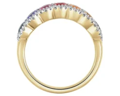 Pierścionek z żółtego złota  z brylantami  i szafirami kolorowymi - próba 585