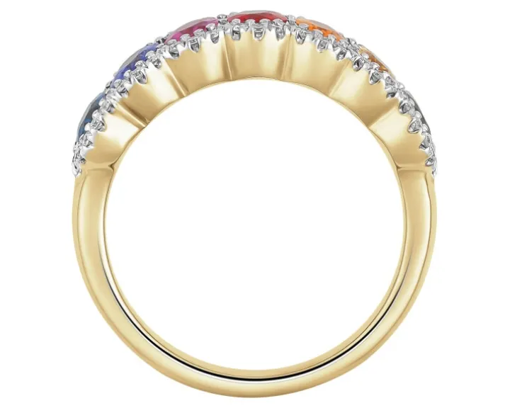 Pierścionek z żółtego złota z brylantami i szafirami kolorowymi - próba 585