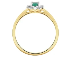 Pierścionek z żółtego złota z brylantami i szmaragdem - próba 585