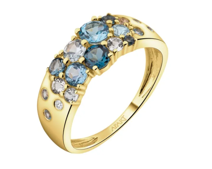 Pierścionek z żółtego złota z brylantem i topazami - próba 585