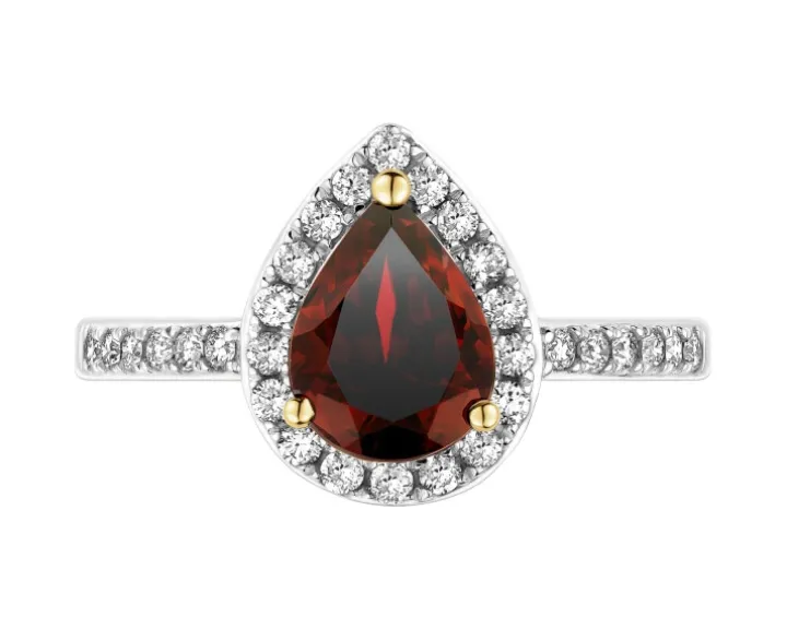 Pierścionek z żółtego złota z brylantami i granatem - próba 585