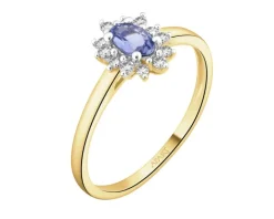 Pierścionek z żółtego złota z brylantami i tanzanitem - próba 585
