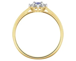 Pierścionek z żółtego złota z brylantami i tanzanitem - próba 585