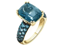 Pierścionek z żółtego złota z brylantami i topazami London Blue - próba 585