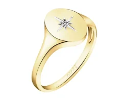 Pierścionek z żółtego złota z diamentem - sygnet - 0,004 ct - próba 375