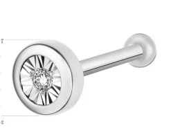 Pojedynczy kolczyk z białego złota z brylantem do piercingu - 0,01 ct - próba 375