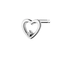 Pojedynczy kolczyk z białego złota z diamentem - serce - 0,004 ct - próba 375