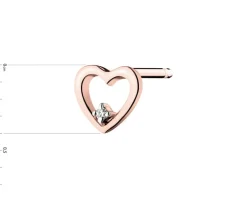 Pojedynczy kolczyk z różowego złota z diamentem - serce - 0,004 ct - próba 375