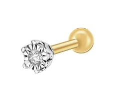 Pojedynczy kolczyk z żółtego i białego złota z brylantem do piercingu - 0,02 ct - próba 585