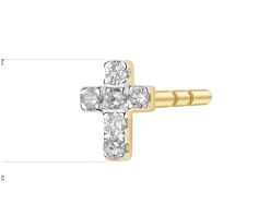 Pojedynczy kolczyk z żółtego złota z diamentami - krzyż - 0,02 ct - próba 375
