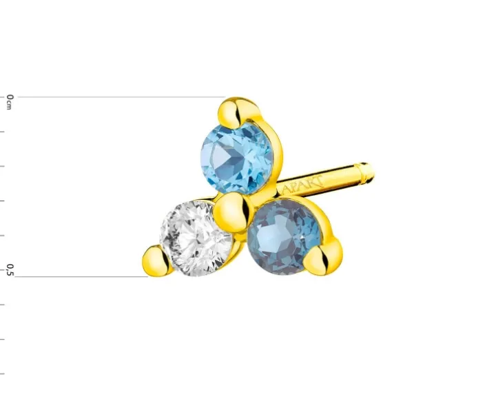 Pojedynczy kolczyk z żółtego złota z diamentem i topazami - próba 375